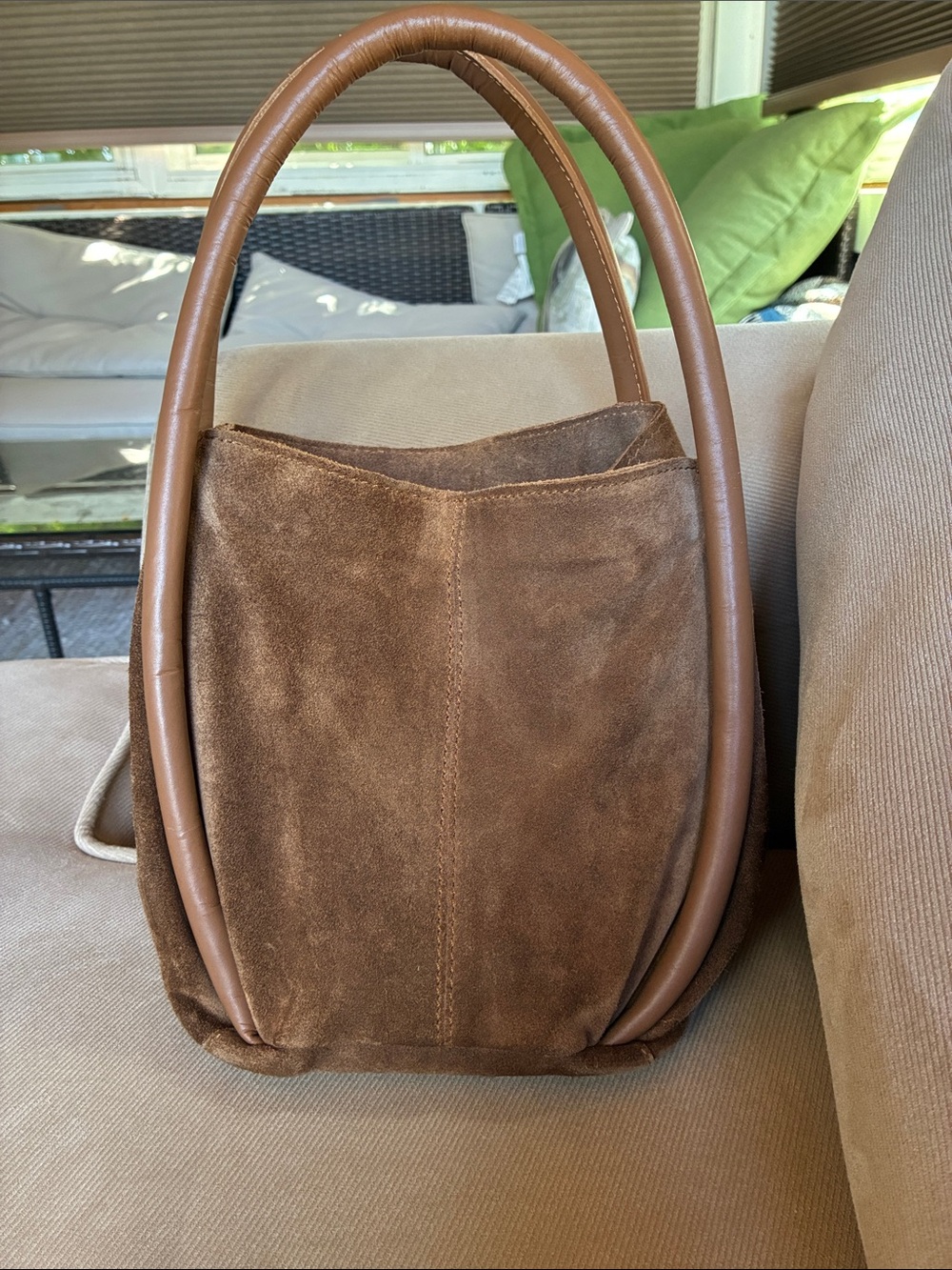 Free People Suede Leather Bucket Bag in Cognac